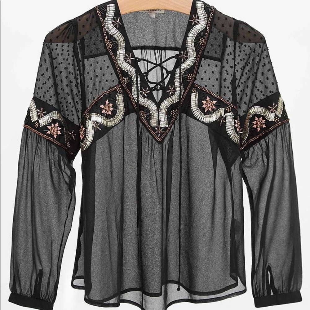 Buckle Sixes & Sevens Embellished Boho Sheer Top